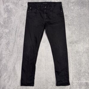 Uniqlo Selvedge Jeans Mens 32x31 Dark Black Slim Straight Lowrise Stretch Cotton